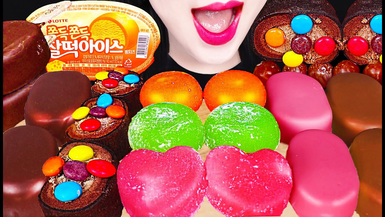 ASMR MOCHI ICE CREAM CHOCOLATE BUTTON 찹쌀떡 아이스크림 모찌 초콜릿 먹방 MUKBANG, EATING