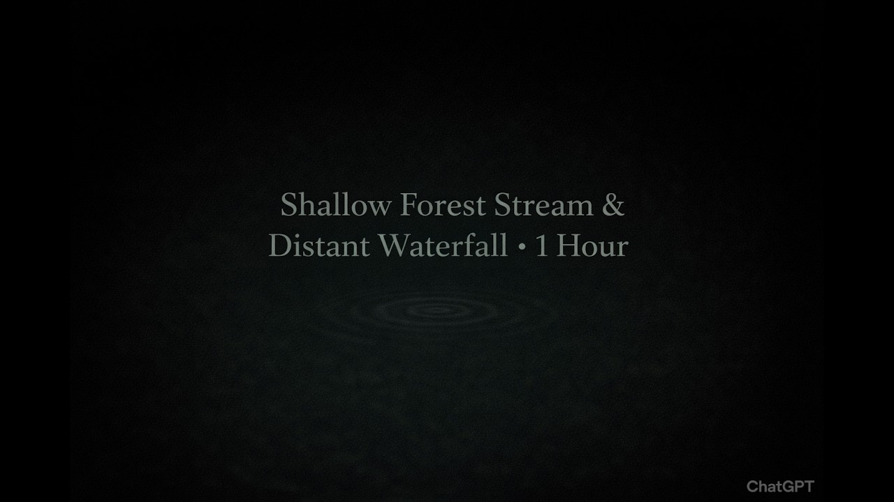 Shallow Forest Stream Over Stones with Distant Waterfall | Black Screen | 1 Hour Sleep & Relaxation
