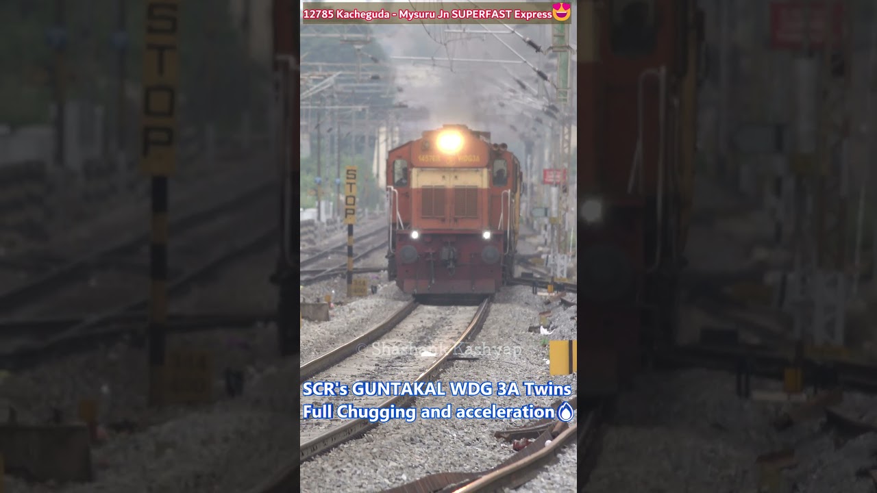 SCR's GUNTAKAL WDG 3A TWINS ACCELERATION AND FURIOUS CHUGGING SOUNDS 😍 #shorts #ALCo #indianrailways