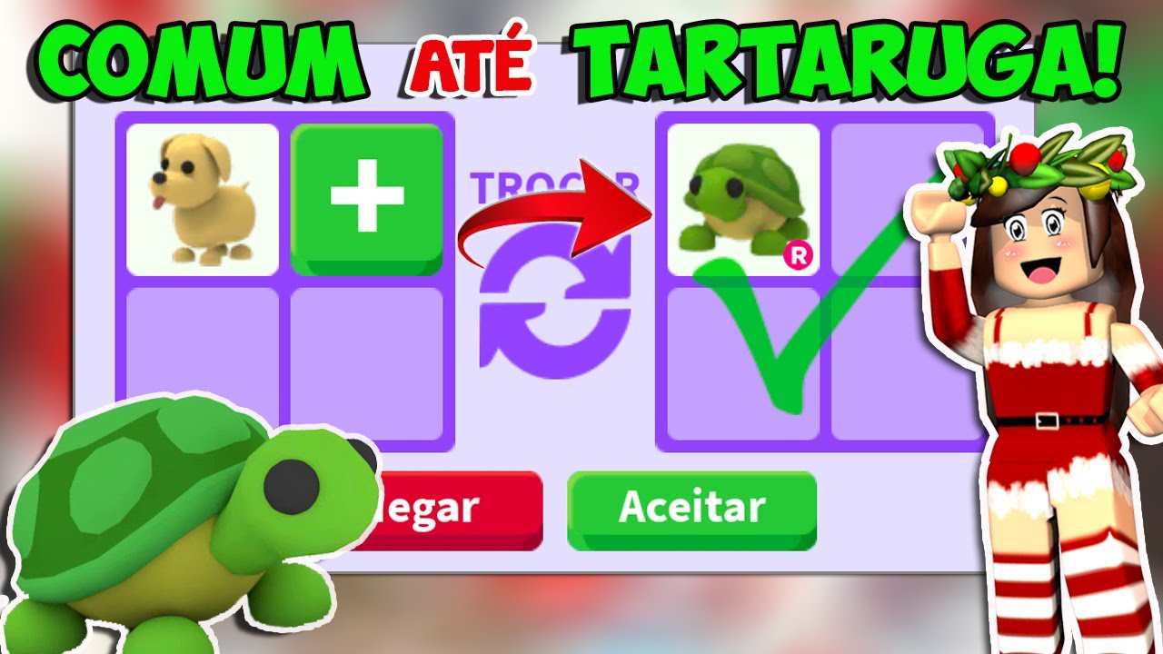 TROCANDO COMUM ATÉ TARTARUGA! Evoluindo com Trocas! Adopt Me! ROBLOX 😍🐢