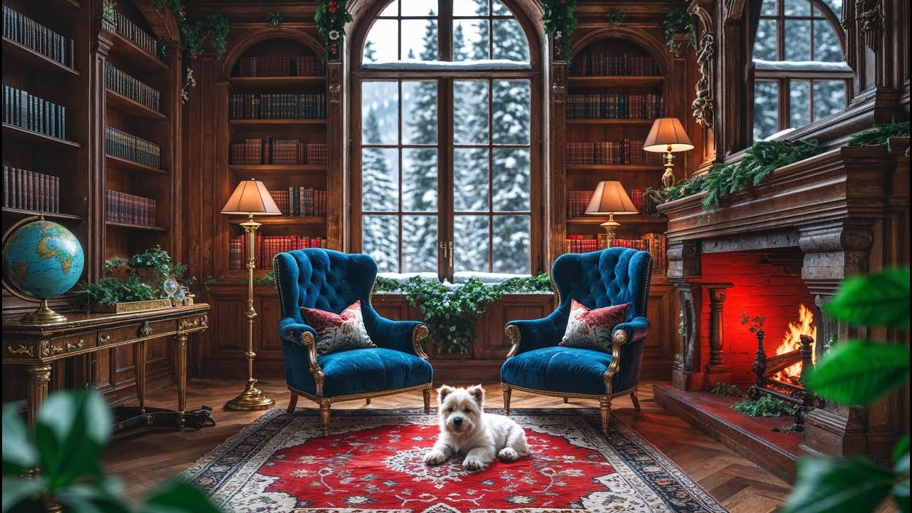 Cozy Library Piano for Deep Focus & Relaxation – Fireplace & Snow (3H) | Izzy’s Winter Study