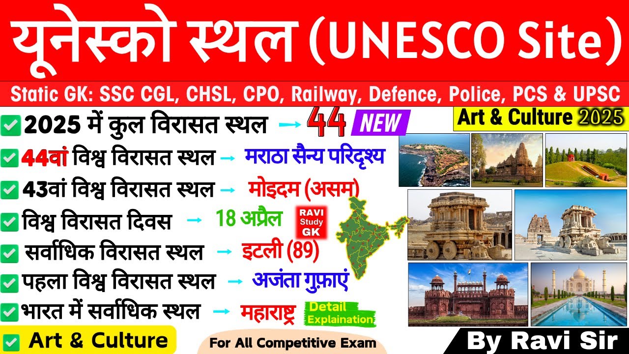 UNESCO Site (यूनेस्को साइट) 2025 | Static GK by Ravi Sir | Virasat Sthal SSC CGL, CHSL,CPO Exam 2025