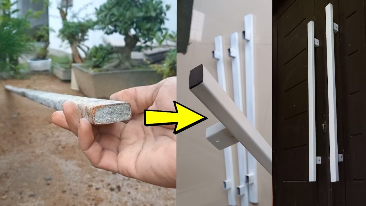 Gagang pintu minimalis dari besi hollow bekas, tanpa di LAS
