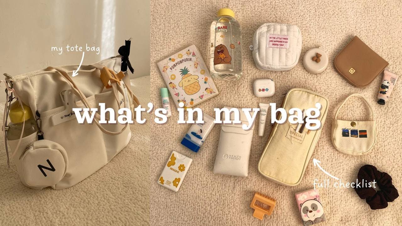 what’s in my bag + my pencil case☁️🧸bear aesthetic,full checklist