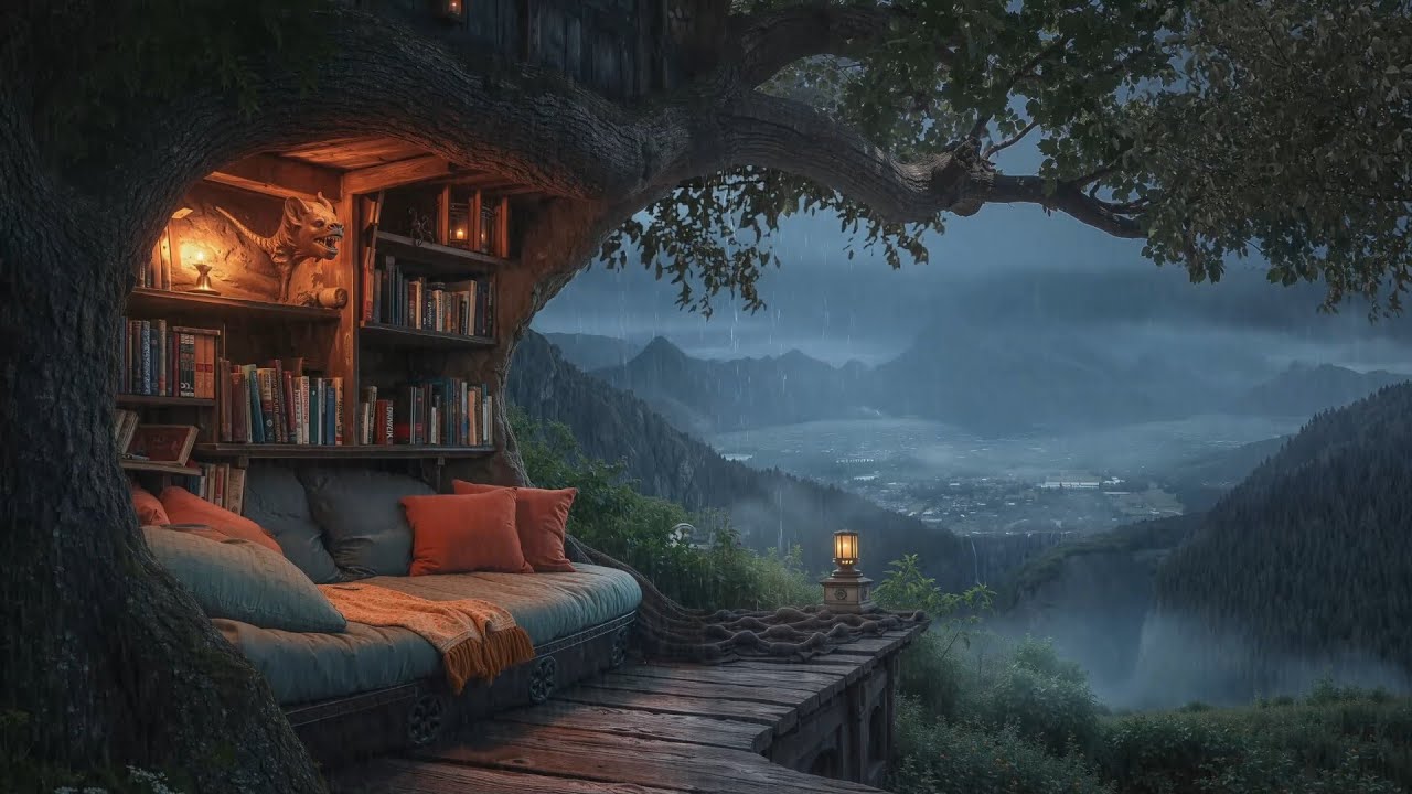 Soothing Rain Falling on Cozy Treehouse Roof | Deep Sleep & Stress Relief with Gentle Rain Sounds 🌧️