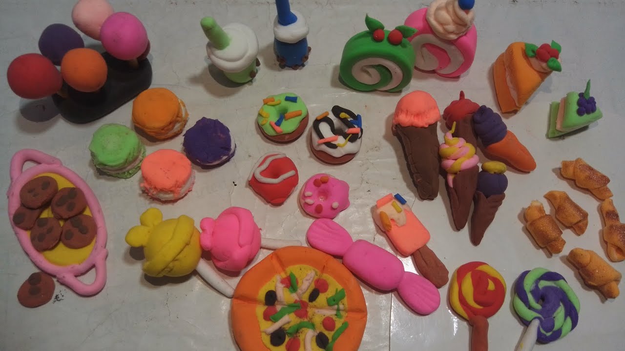 Diy polymer clay miniature sweets, cake 🍰, lollypop, donut 🍩, ice cream, 🍦🍨 juice 🥤, macron's etc