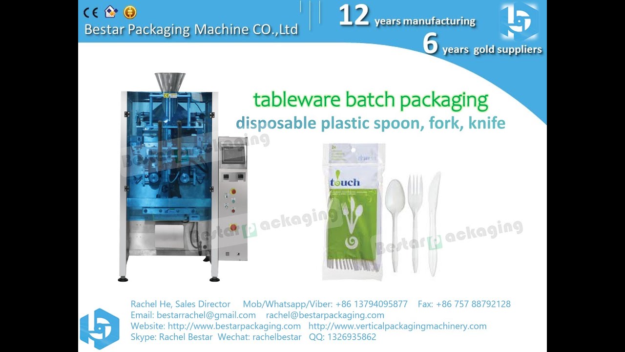 How to pack disposal tableware spoon fork knife Bestar semi auto VFFS packaging machine