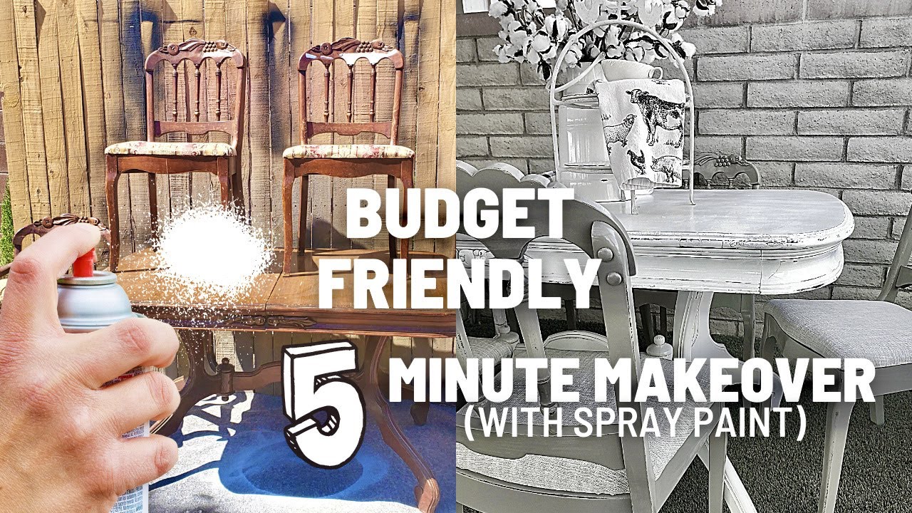 Budget Friendly Farmhouse Dining Set Makeover with Spray Paint...5 Minute Flip