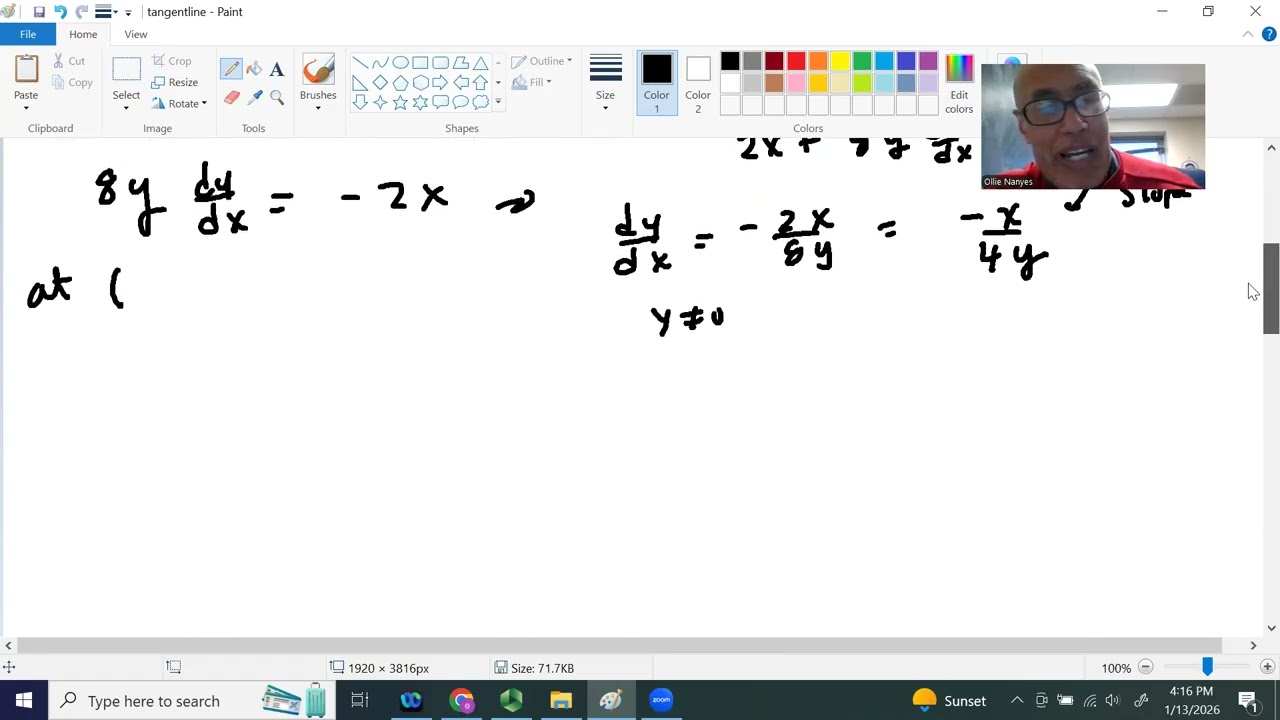 Equation of a tangent line to a differential curve