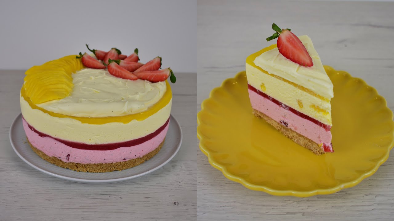 Tarta SIN HORNO de mousse de fresa 🍓 y mango 🥭 | Postre SIN HORNO | Sweet Shop Victoria