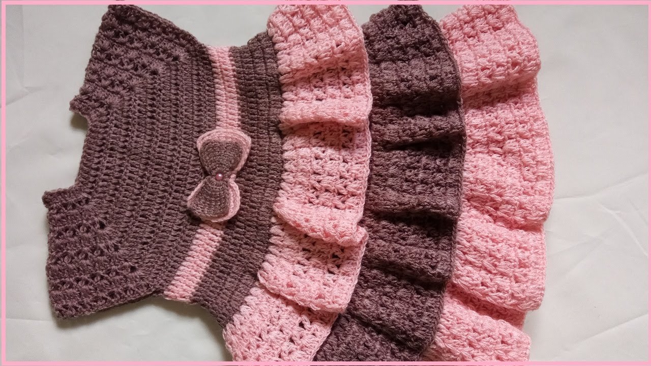 فستان روعة بالكروشيه طبقات قياس سنة الى سنتين مع شرح القياسات الاخرى/كروشيه فاضمةcrochet girls dress