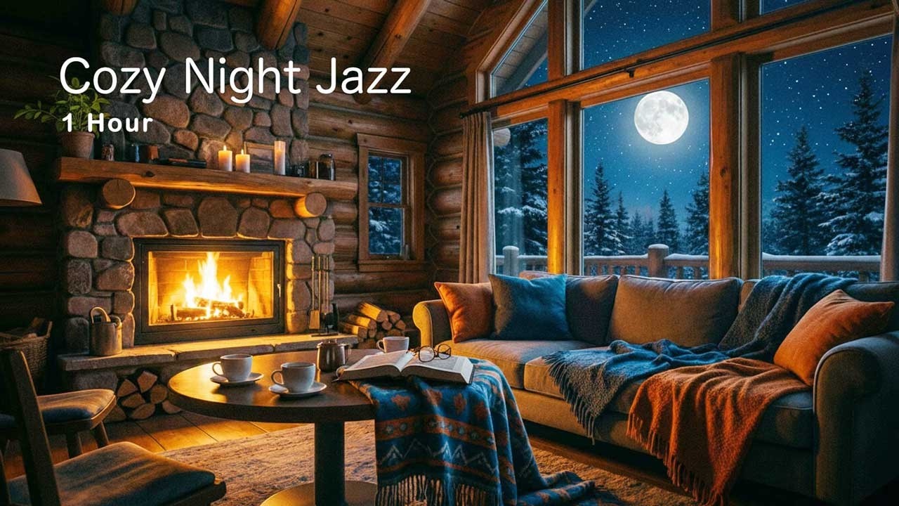 Cozy Night Jazz 🌙 Quiet Time by the Fireplace (1 Hour) 暖炉の灯りと静かなナイトジャズ｜暖炉の部屋で穏やかなひとときを（1時間）