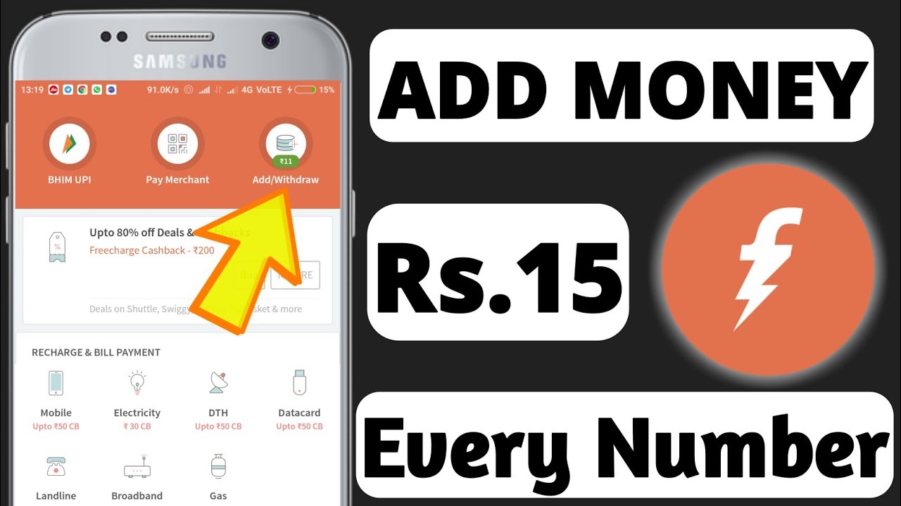 FreeCharge ₹15 ADD Money promo code  Per Number !! Official Loot trick for All users !!