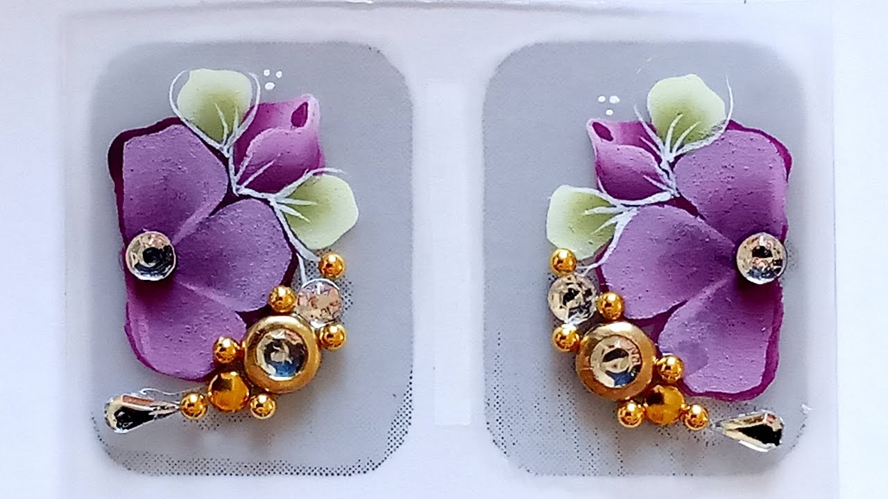 Passo a Passo Adesivo Artesanal - Flor Roxa com Jóia para unhas