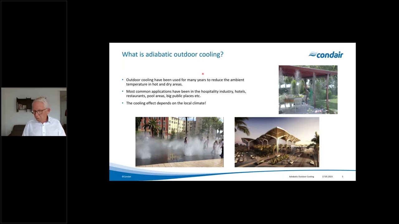 Outdoor evaporative cooling for large areas