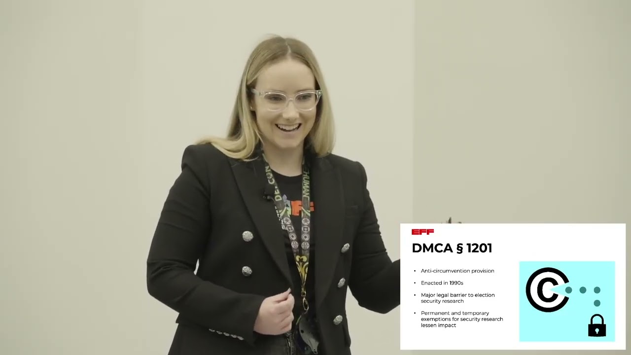 DEF CON 33 - Voting Village -  DMCA Security Research Exemption and Election Security - Tori Noble
