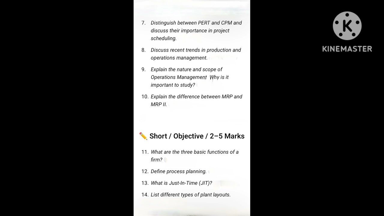 PYQ/ important questions of production management | MBA students | exam oriented