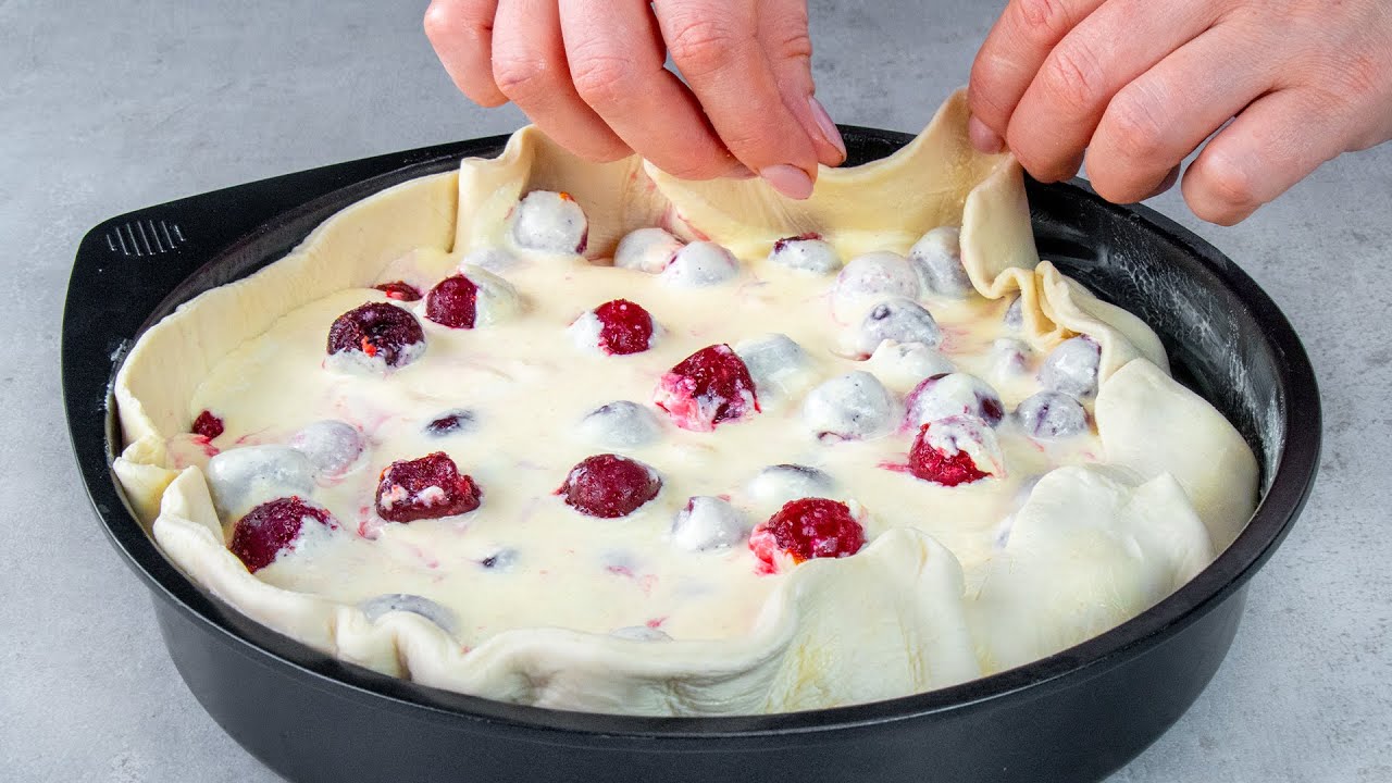Griottes surgel&eacute;es et p&acirc;te feuillet&eacute;e pour une tarte de la p&acirc;tisserie fran&ccedil;aise !