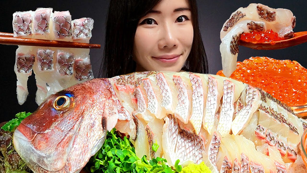 [ASMR] Whole Red Snapper Sashimi ft. Ikura Salmon Roe Mukbang!