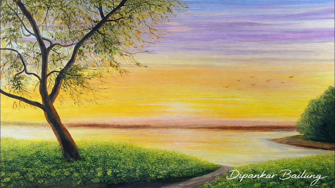 Relaxing Sunrise Landscape Acrylic Painting 🎨 | Beautiful Nature Scenery | Step by Step