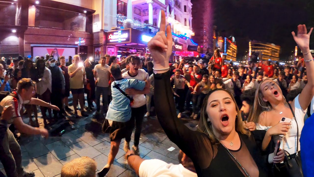 England Fans go Crazy at Leicester Square as England Beat Denmark [4k]