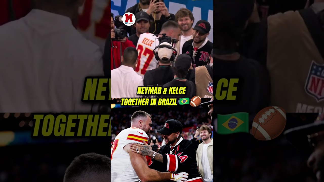 Neymar linking up with Travis Kelce ahead of tonight&rsquo;s NFL game in S&atilde;o Paulo 🇧🇷🏈 #Neymar #NFL