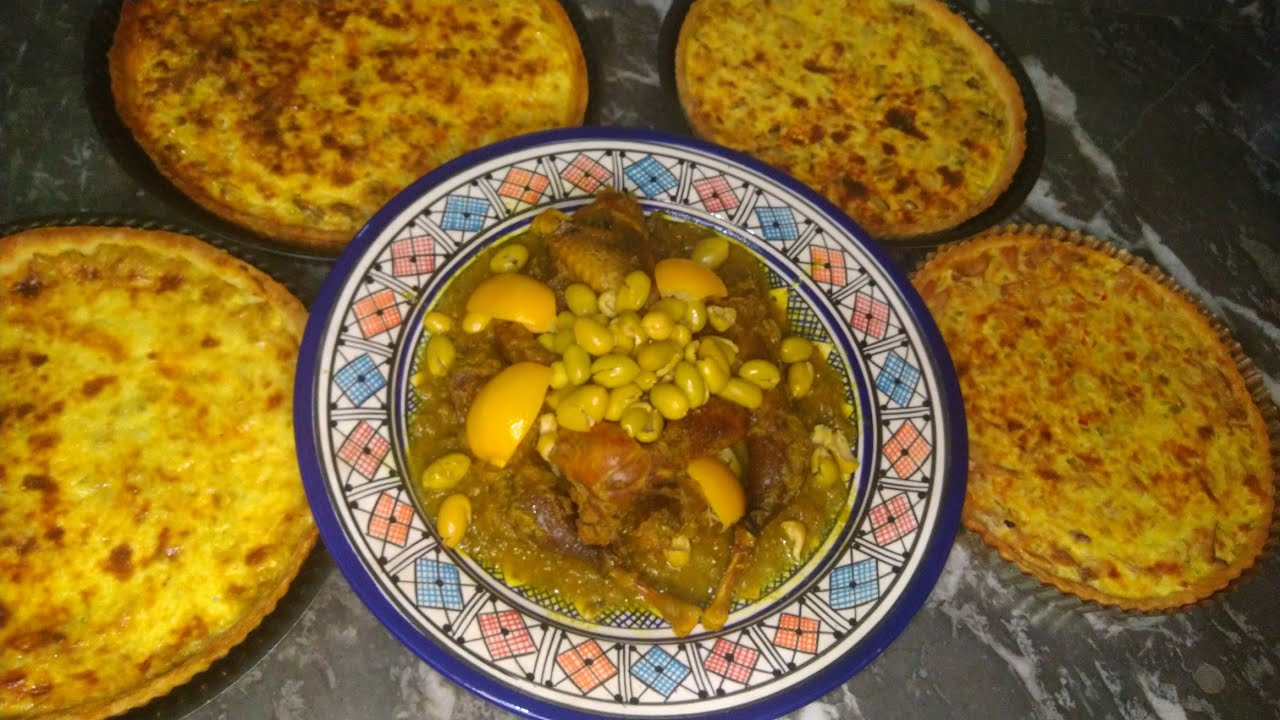 أفكار للفطور و العشا كيش ب 4 حشوات مختلفة مع طاجين الدجاح البلدي بالزيتون و الحامض