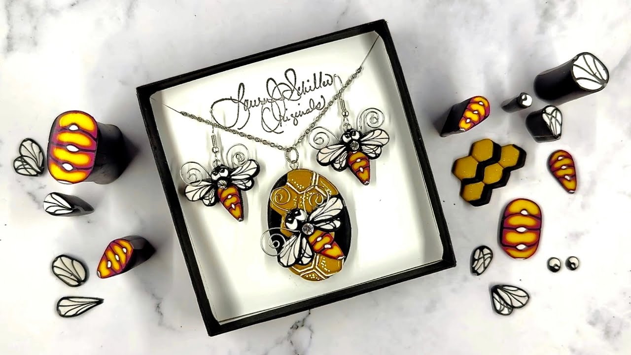 POLYMER CLAY CANE & JEWELRY TUTORIAL: THE BEE JEWELRY SET