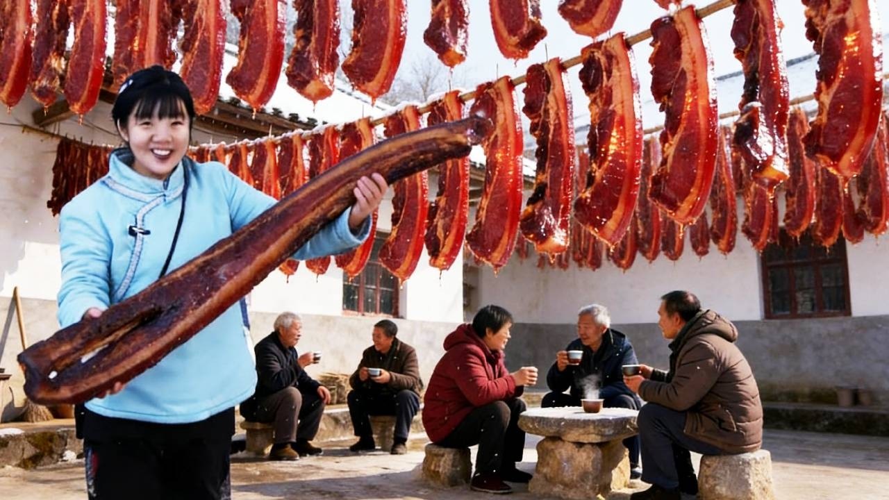 见过一米多长的腊肉不？一头猪就只出两块，正宗农家土猪腊肉很少见吧！！【燕麦行游】