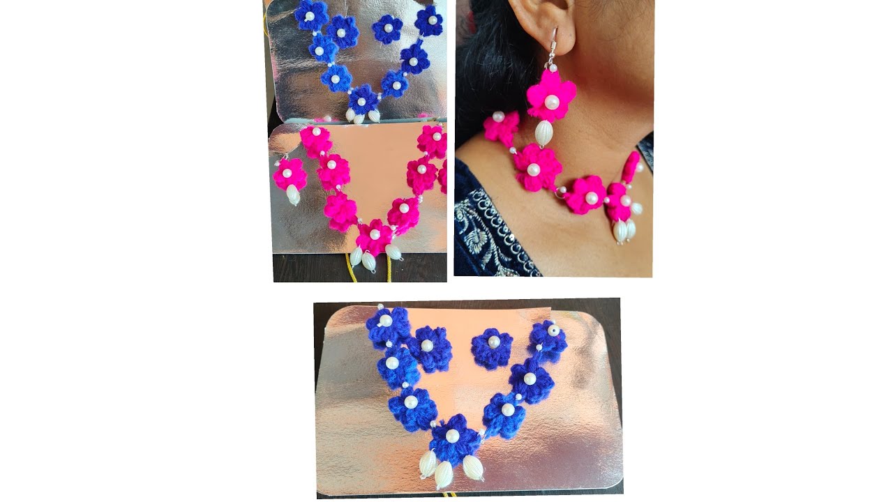 VERY BEAUTIFUL ❤️ CROCHET FLOWER 🌹 NECKLACE EARRINGS SET #crochetpatterns #crochetprojects 