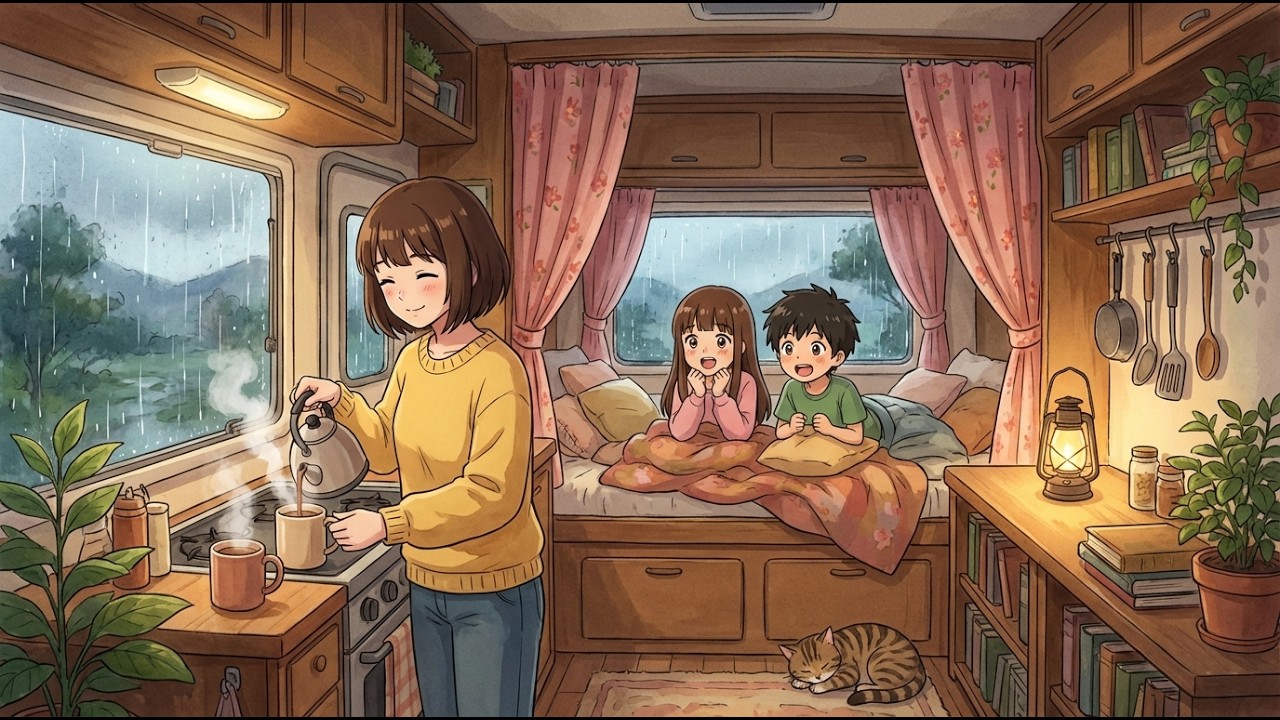 Rainy Day Bliss: Let's go to the beach together on a rainy day ( Part 1 ) | Ghibli-Style Video