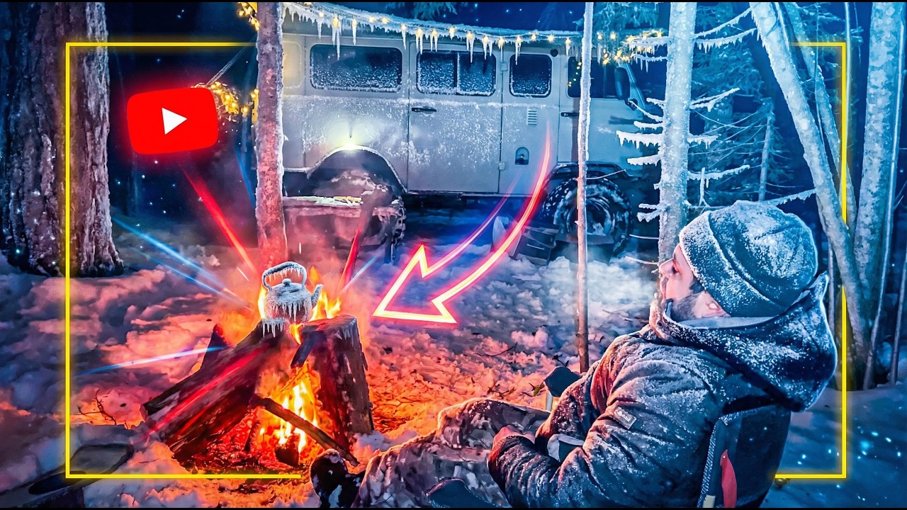 УАЗ Буханка Автодом. Итальянский вечер в Смоленских лесах . Мороз -20