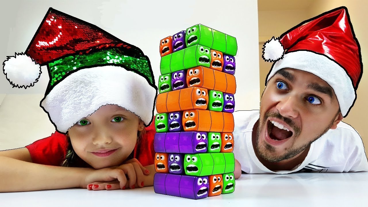 Nastya Pretend Play Building Wooden Tumbling Tower with JENGA Toy game for kids