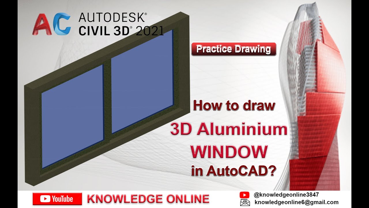 How to Draw 3D Aluminum Sliding Window in AutoCAD. Complete tutorial for beginners in Urdu/Hindi.