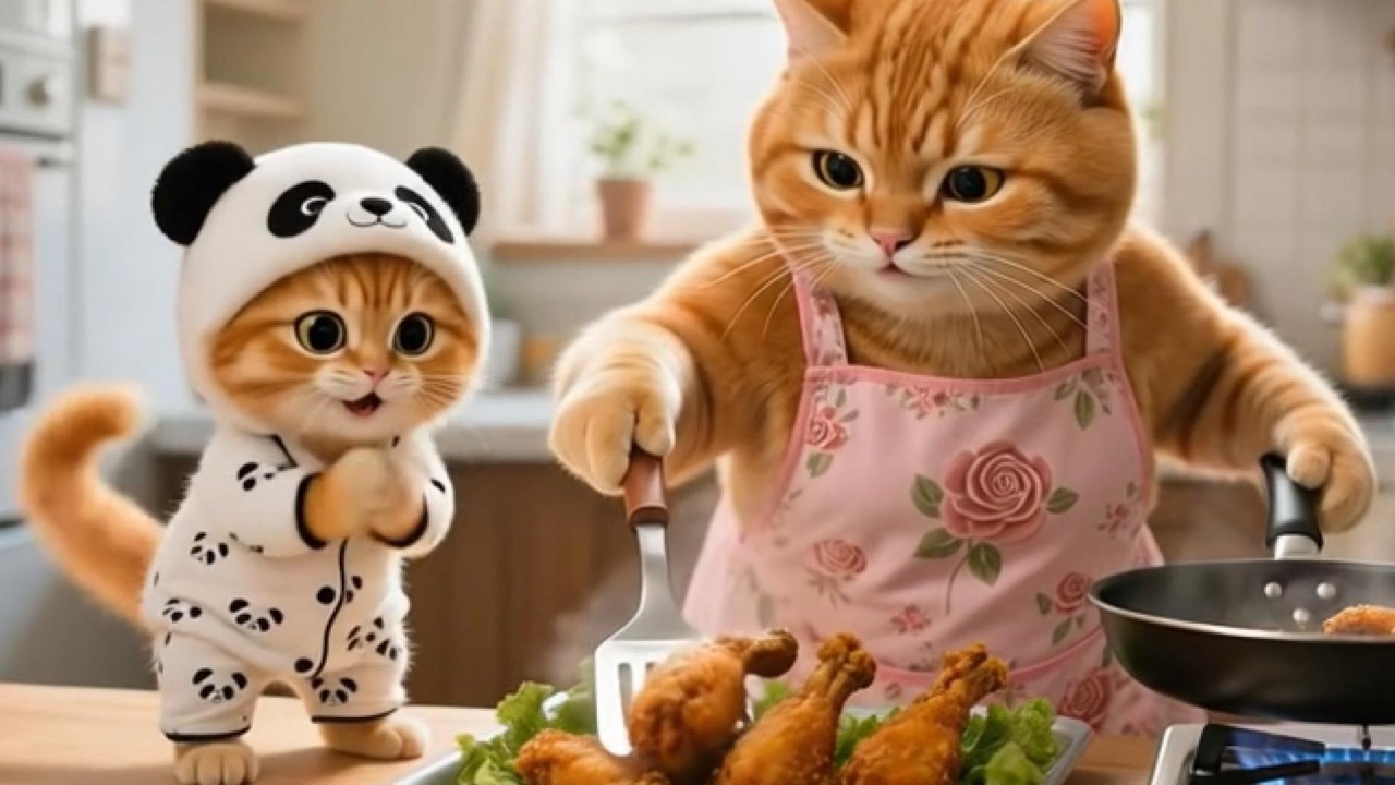 Ginger Helps Mama Cat with Chores & Earns Crispy Fried Chicken 🍗😻| cats moral story
