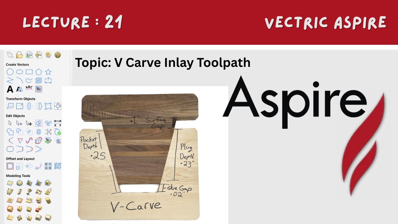 Урок по Aspire, часть 21 | Подробное объяснение траектории инкрустации V-Carve | Цифровые эффекты