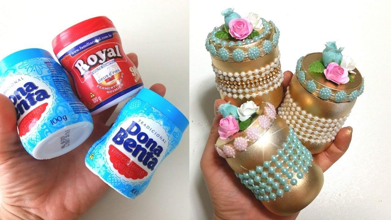 DIY DECORAÇÃO FESTA MENINA do lixo ao luxo HOMEDECOR potinhos de fermento decorados💕