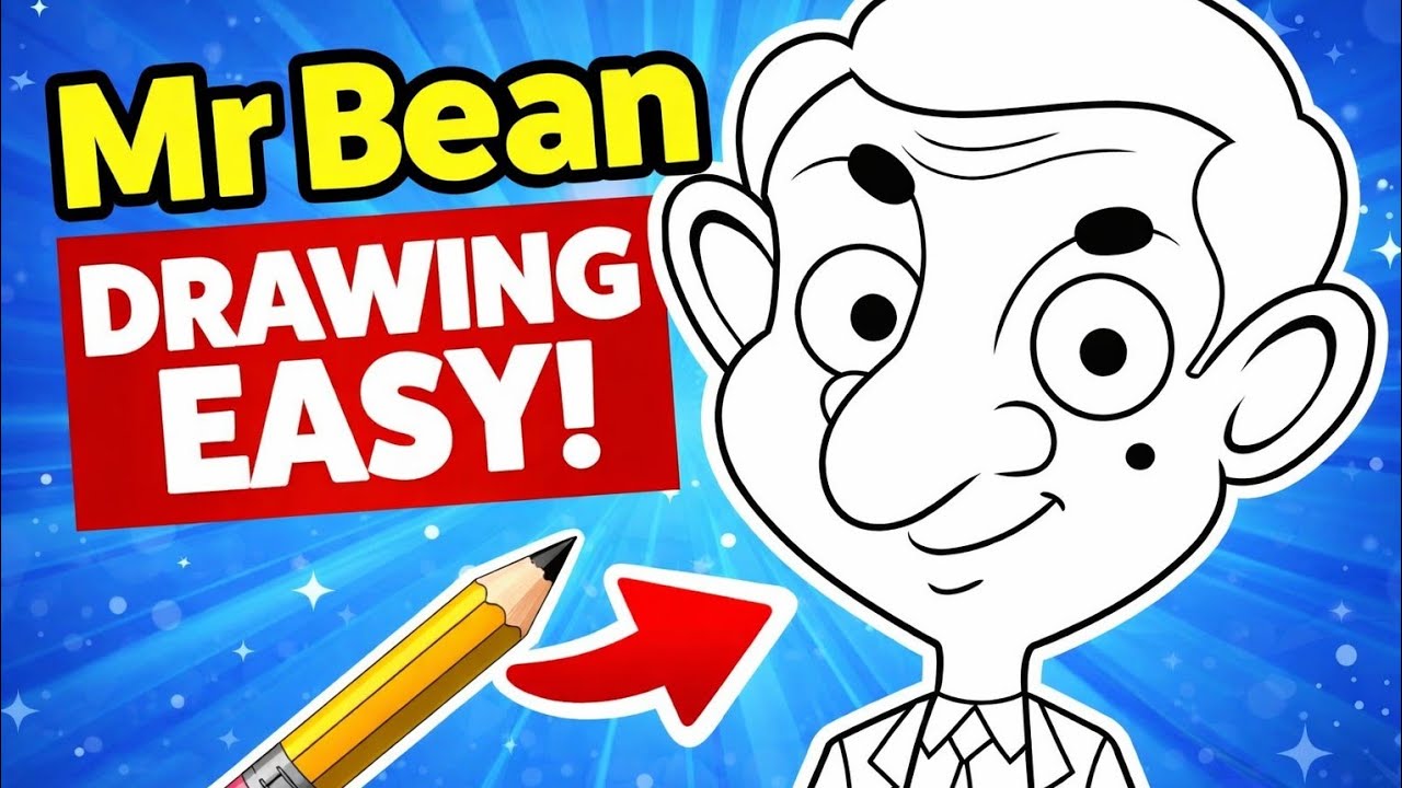 Mr Bean Cartoon Face Drawing | Easy Black & White Sketch Tutorial for Beginners