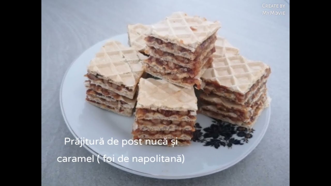Prăjitură de post nucă și  caramel( foi de napolitană)