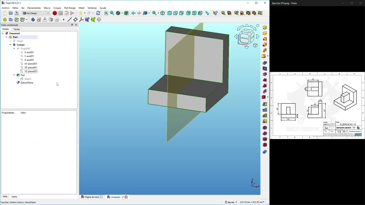 FreeCAD para principiantes  Ejercicio 13 Plano Auxiliar
