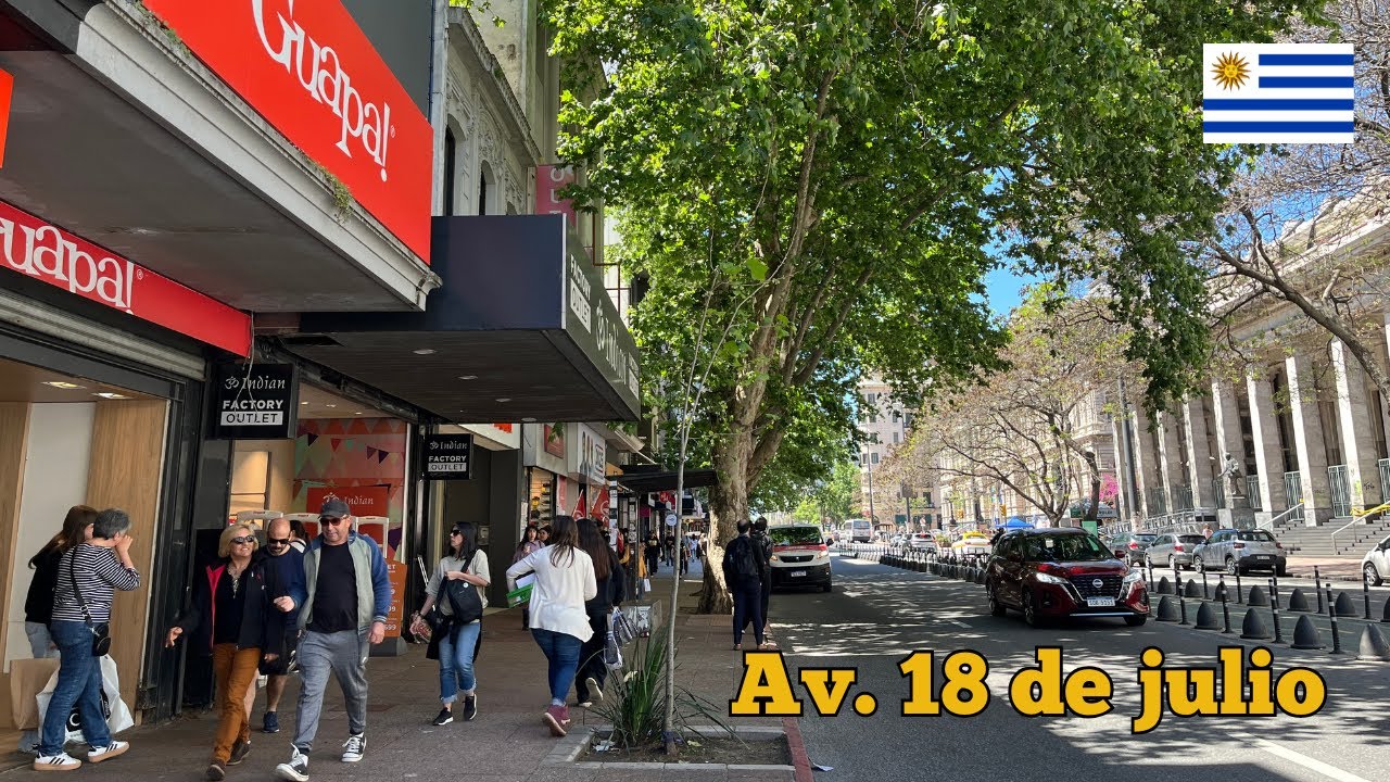 [4K] 🇺🇾 Montevideo, Uruguay | Av 18 de Julio: de Plaza de los 33 a Bulevar Artigas🚶🛤️ | Walking Tour