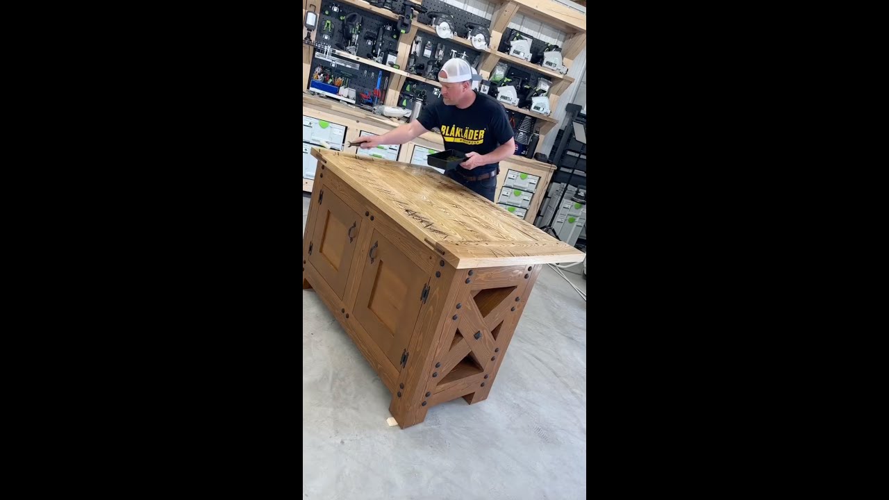 Crafting a custom wood countertop 🪚🪵 to top off the timber frame vanity 🔨💪 @dustylumberco