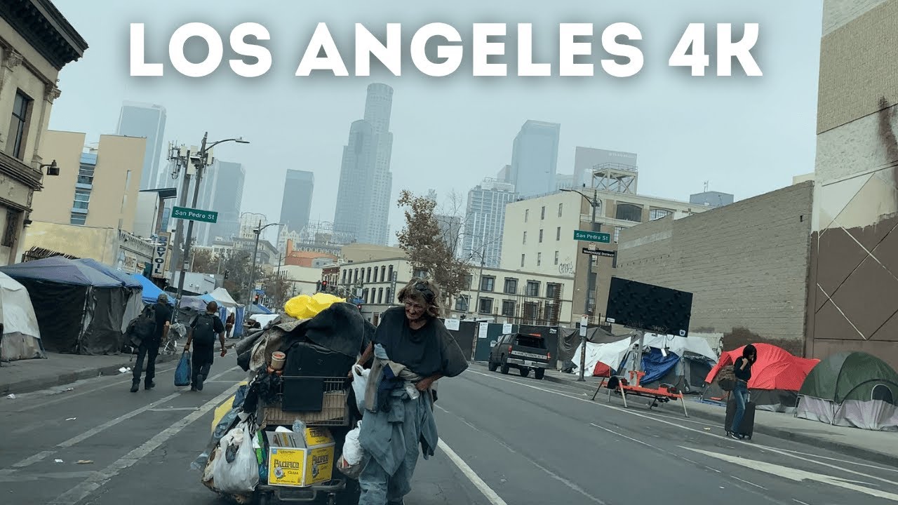 Los Angeles 4K Drive – Exploring from HOMELESS District to Glamorous HOLLYWOOD