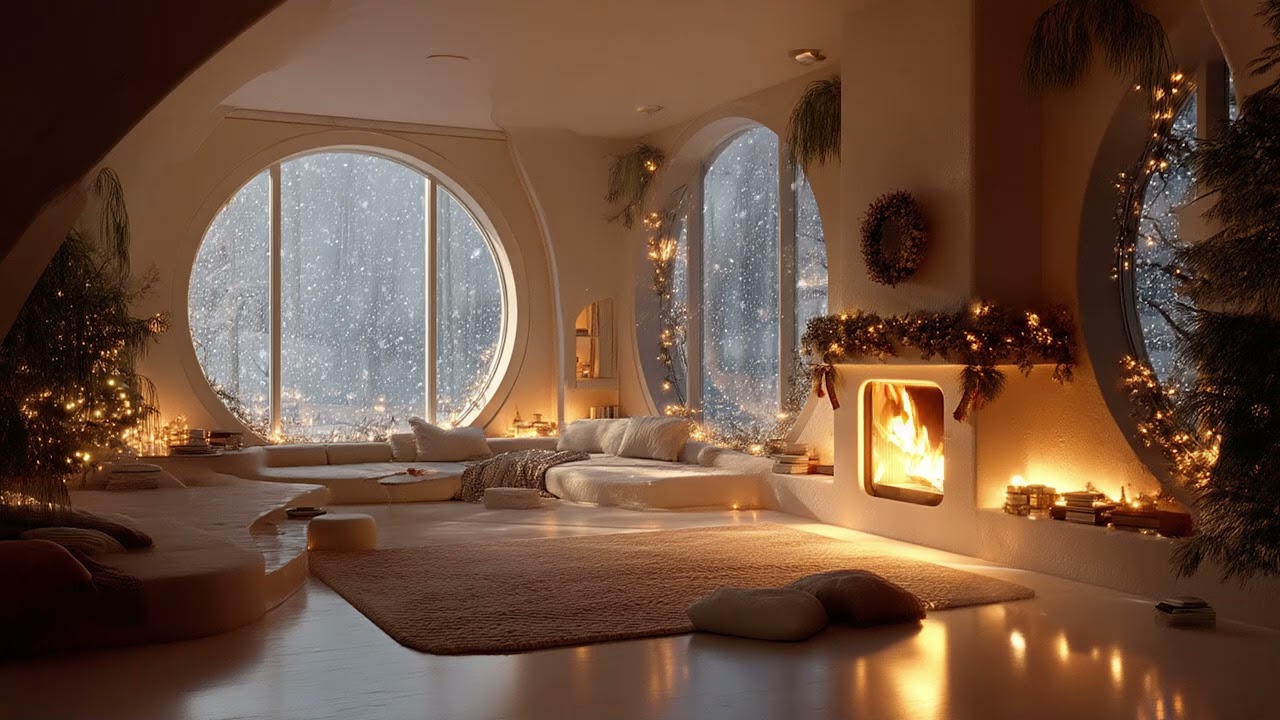 Fireplace Glow with Soft Winter Breeze | Calm Cozy Sleep Sounds 🛌🔥