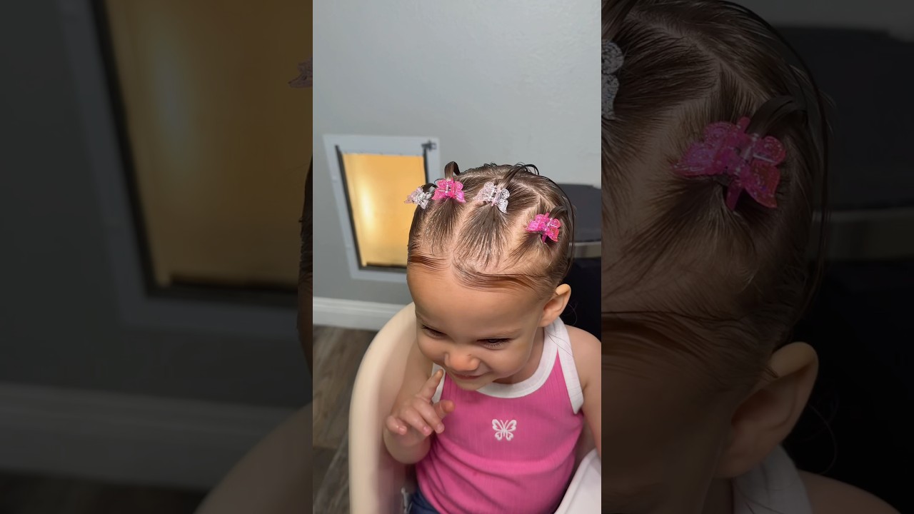 Toddler hairstyle idea using butterfly clips #toddlerhair #toddlerhairstyle #babyhairstyle #girlmom