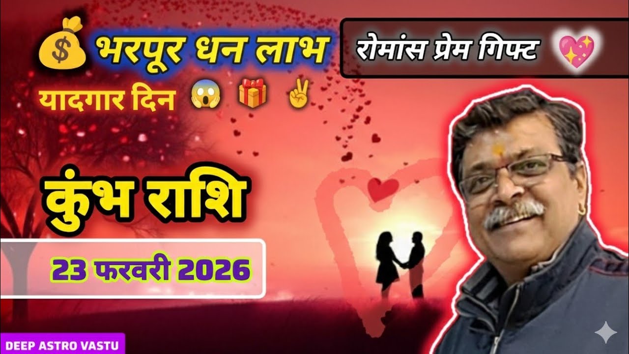 ❤️ कुंभ राशि 23 फरवरी 2026 राशिफल: 💖रोमांस प्रेम प्रसंग | छप्पर फाड़ पैसा और बड़ा सरप्राइज! 💰🎁 सुखद।