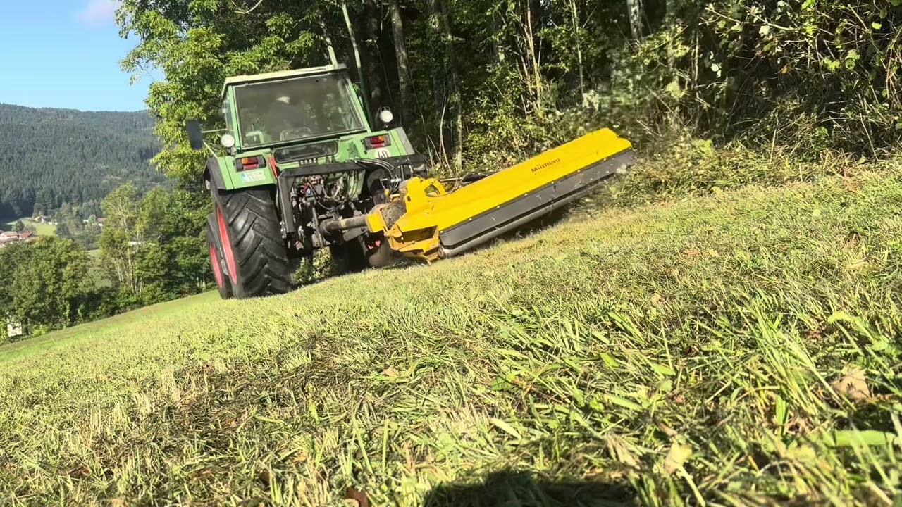 Straßenrand- und Wiesenpflege mit Fendt 308 am Müthing Seitenmulcher / Heckmulcher