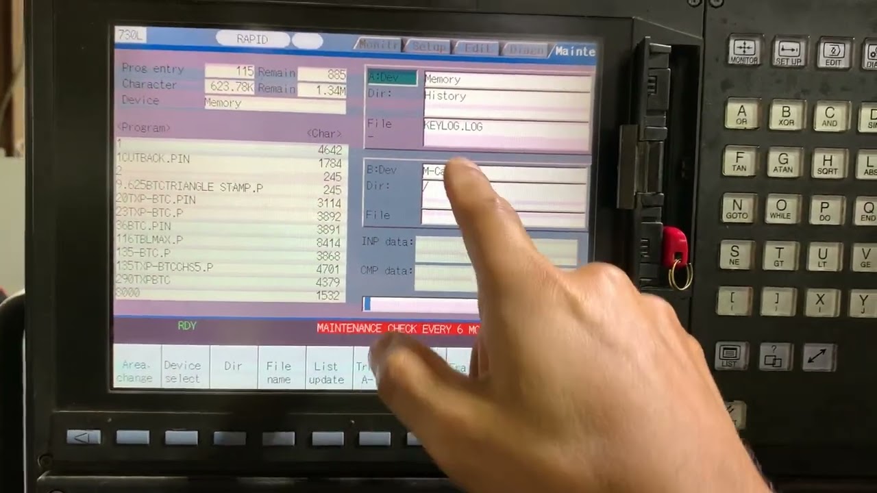 Mazatrol M730L: how to download the alarms history (ALLLOG.LOG) and keys history (KEYLOG.LOG)