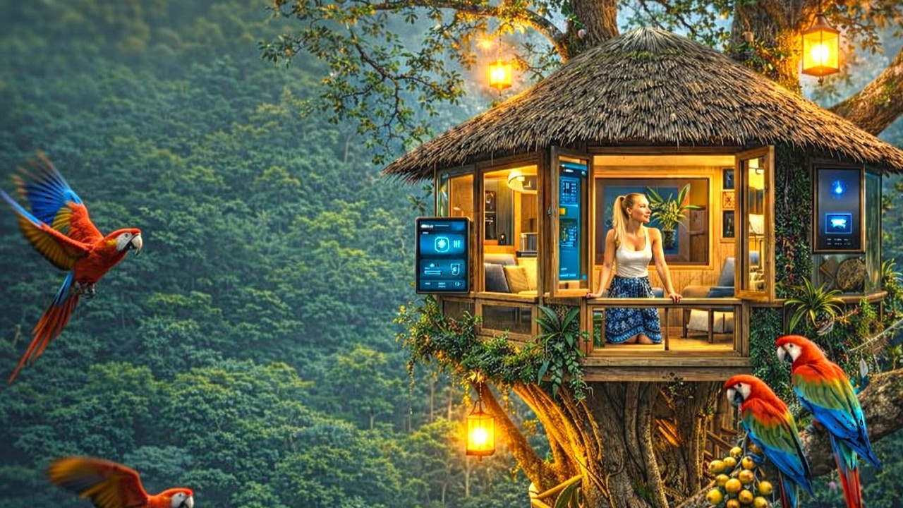 Cozy High-Tech Tree Cabin in a Massive Tree | Satisfying DIY ASMR Build