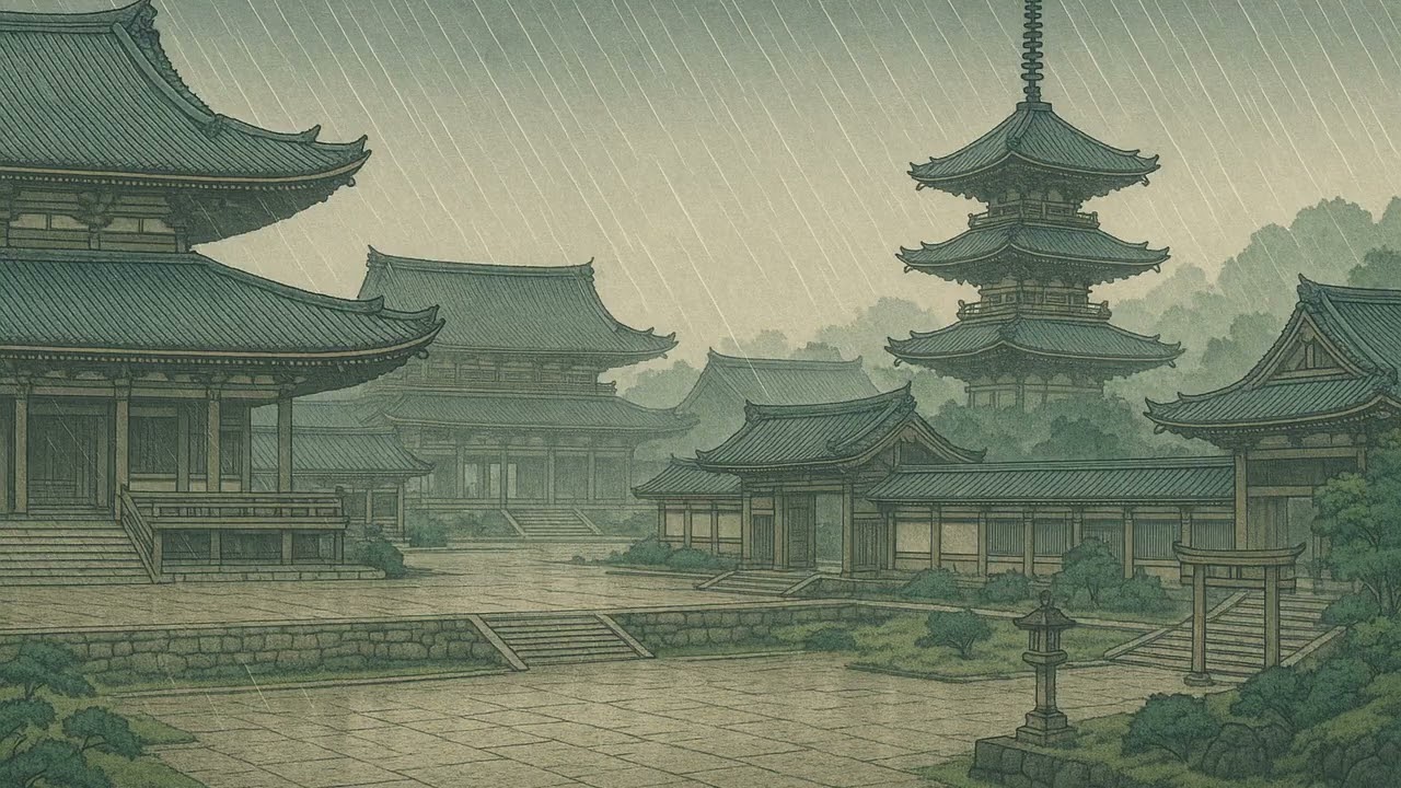 Calm Study Music at Night 🌙 | Rain Background Music | The Rainy Temple